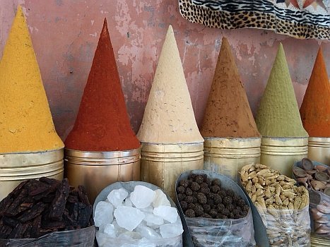 Spices on display near the Jemma el Fna - the city square in Marrakech Morocco