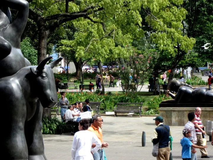 Enjoying the people watching at Plaza Botero