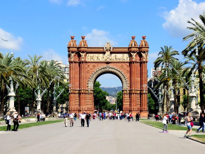 Promenade Passeig de Lluis Companys leads to the Arc de Triomf in Barcelona Catalonia Spain