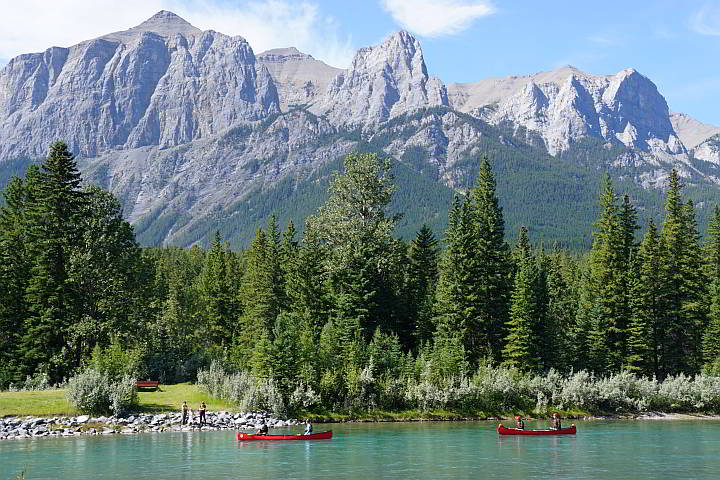 Canoeing Bow River Canmore Alberta Canada