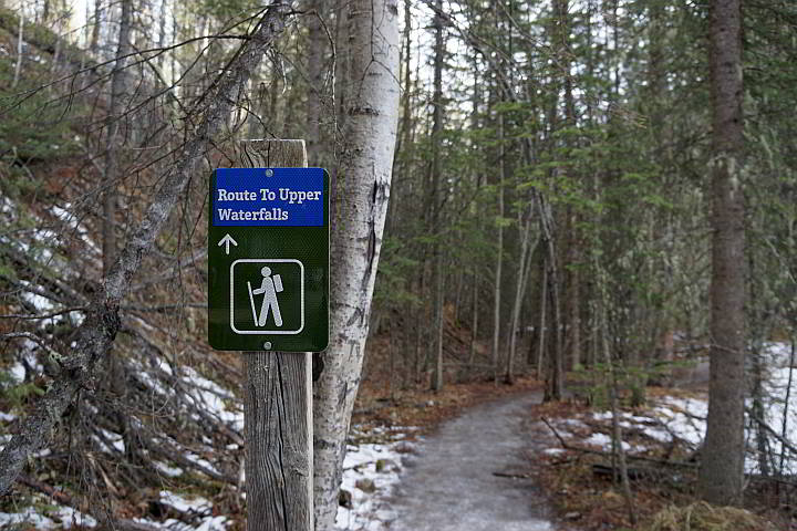 Signage for Route to Upper Waterfalls at Troll Falls