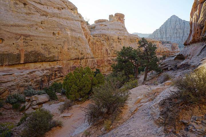 Early morning light on Hickman Bridge hiking trail Capitol Reef National Park