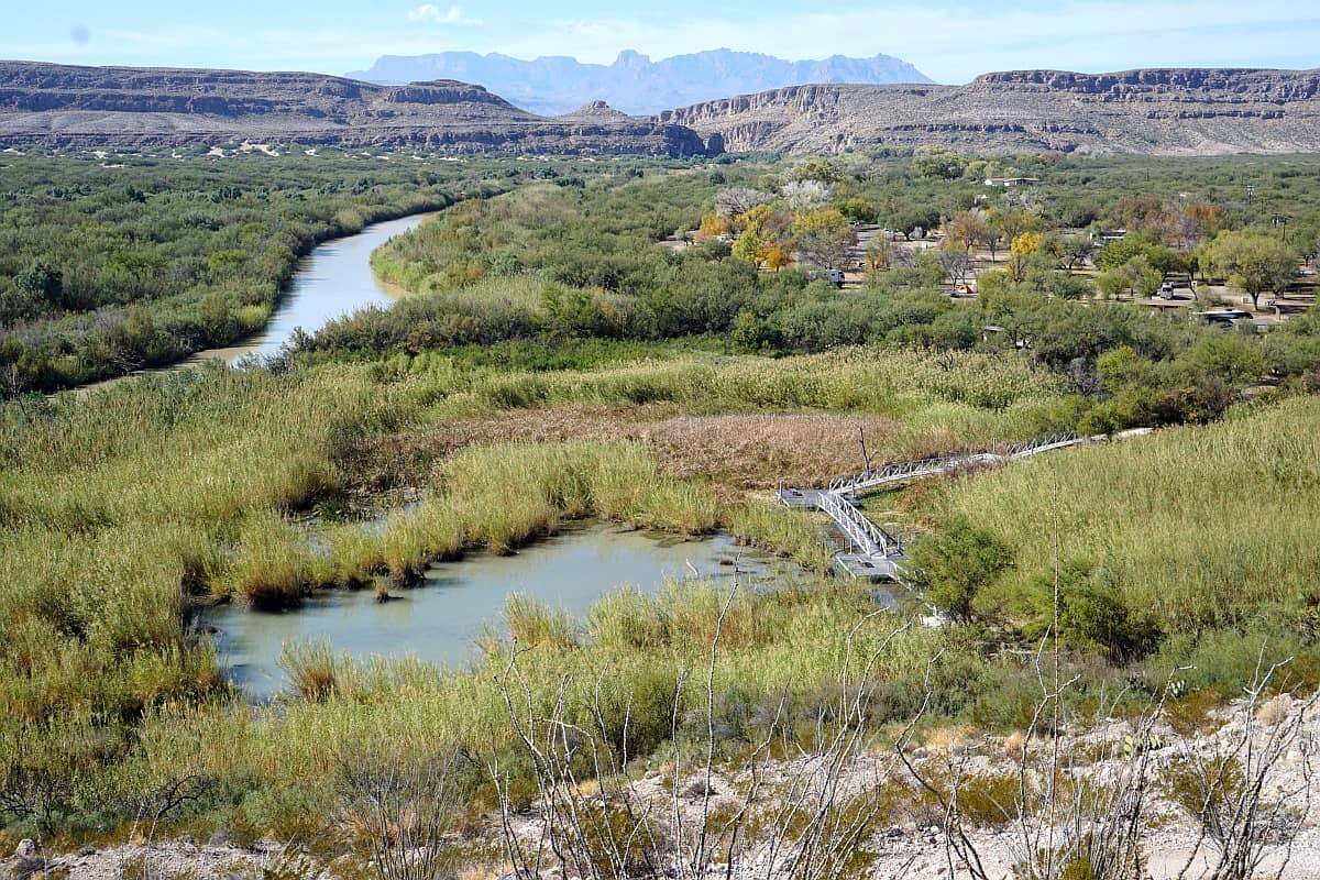 Rio Grande Nature Trail view of mountains and Rio Grande.