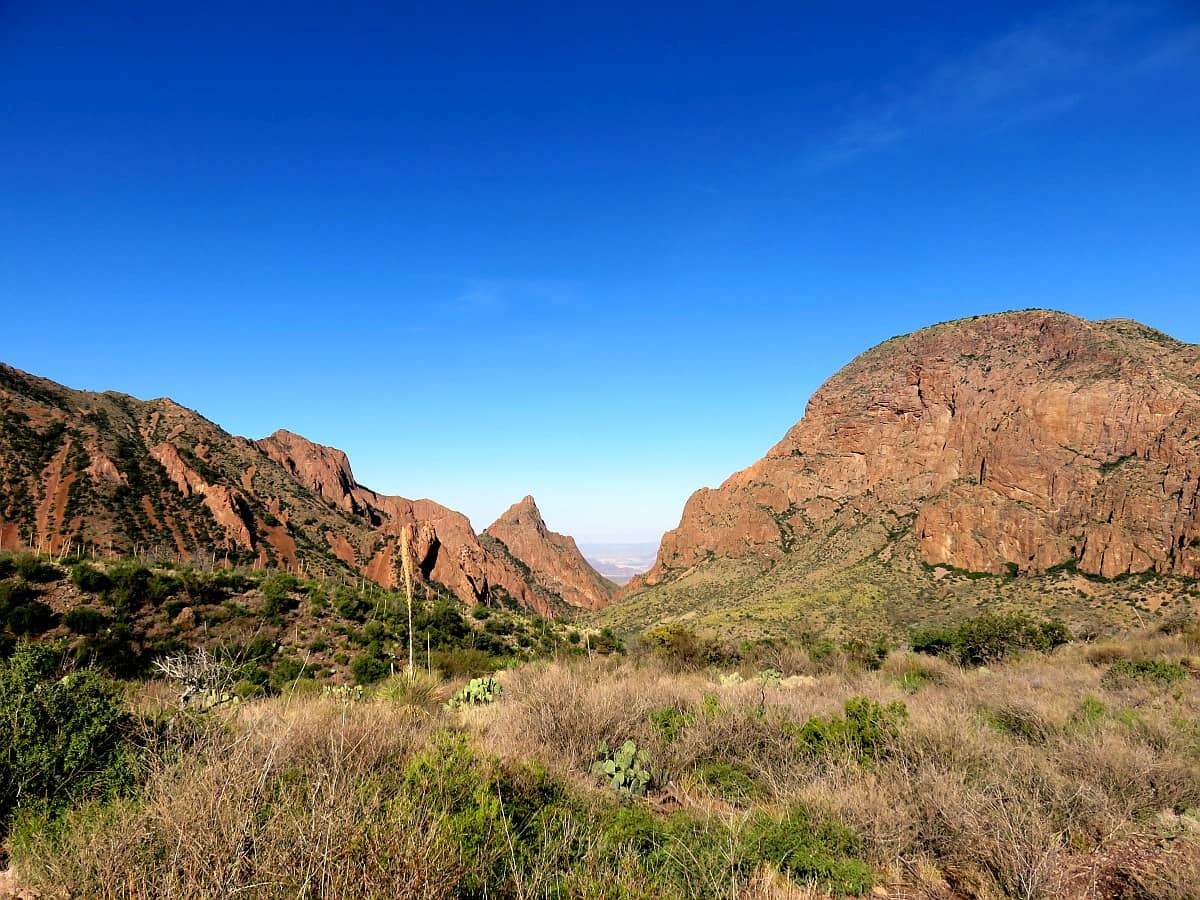 Window View Trail Big Bend with bright blue sky.