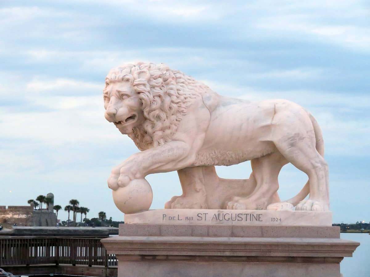 White marble lion sculpture St Augustine.