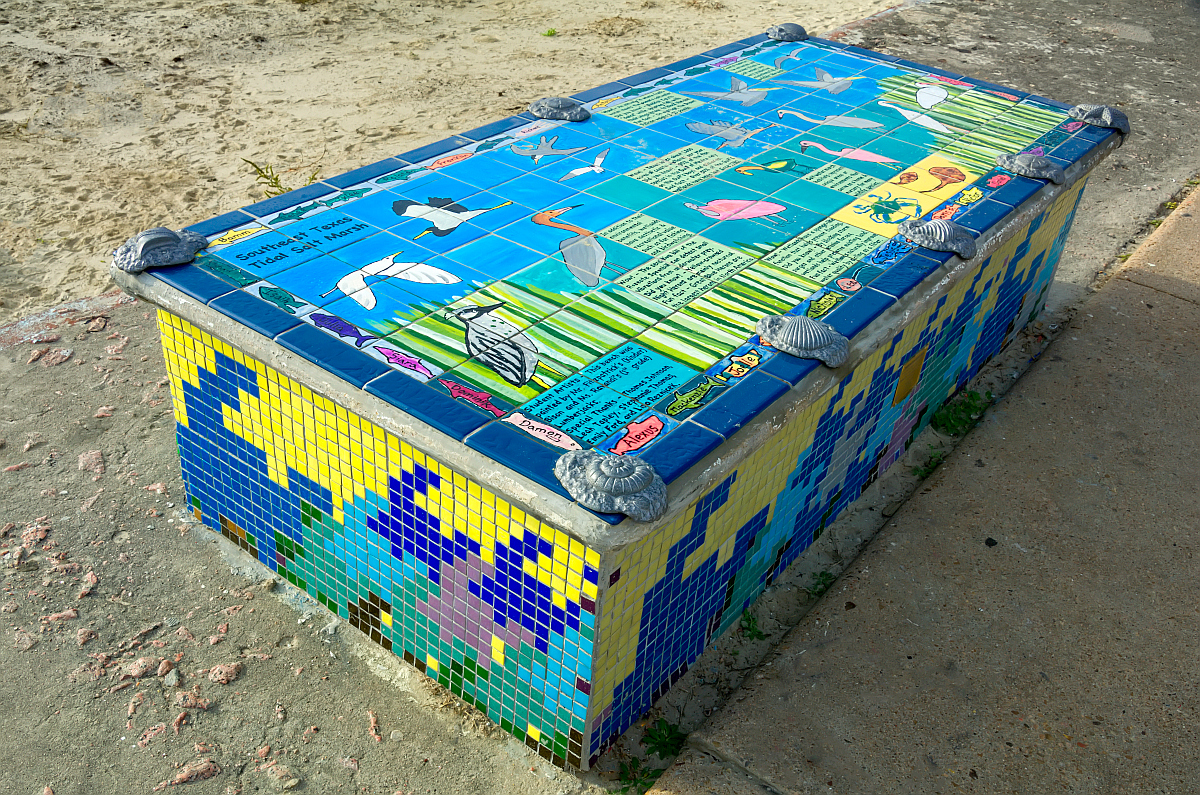 Painted bench Galveston Beach.