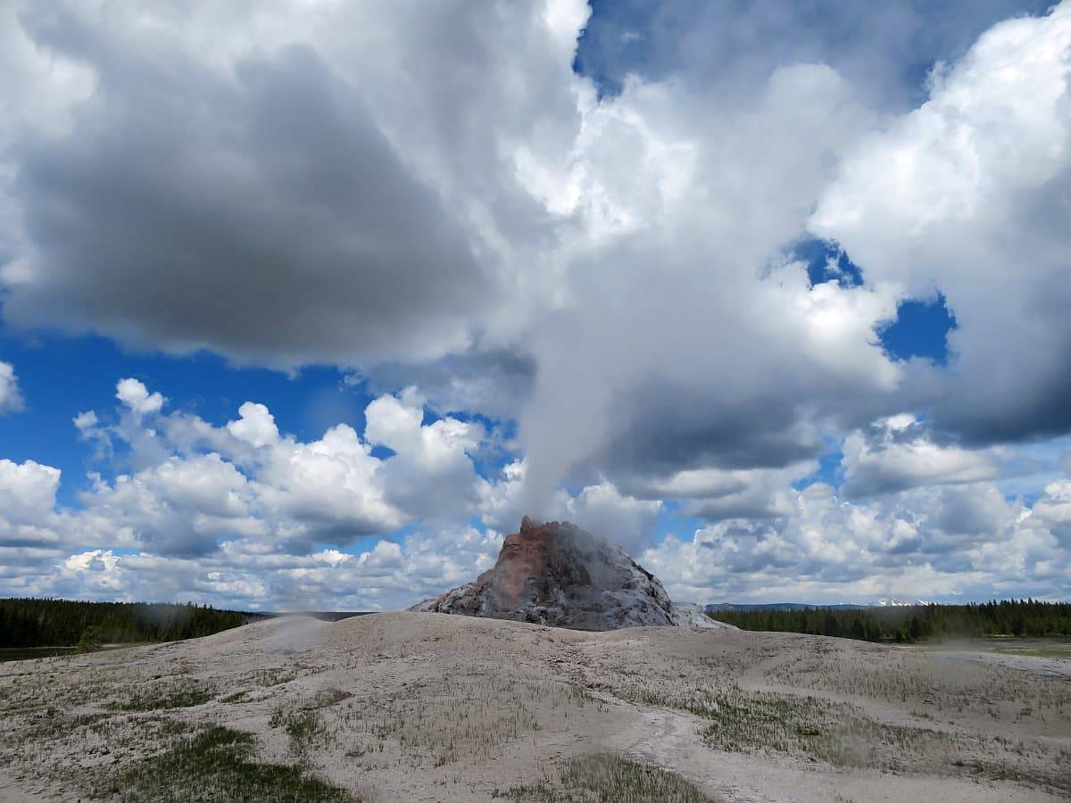 White Dome Geyser erupting, Lower Geyser Basin Yellowstone.
