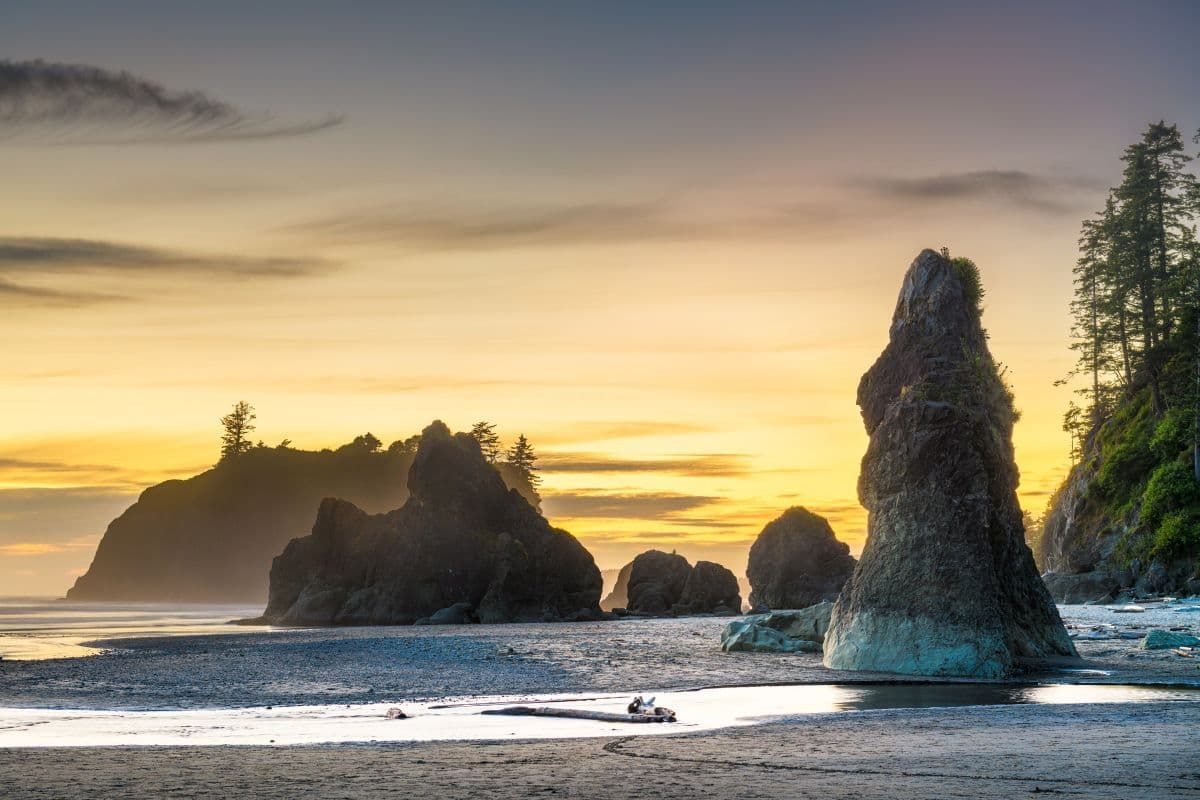 Ruby Beach at dusk in Olympic National Park.