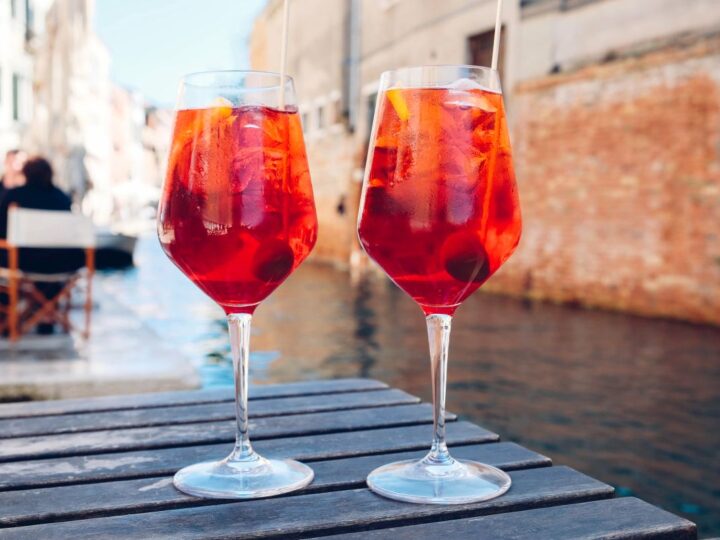 Two glasses of Spritz Veneziano in Venice Italy.