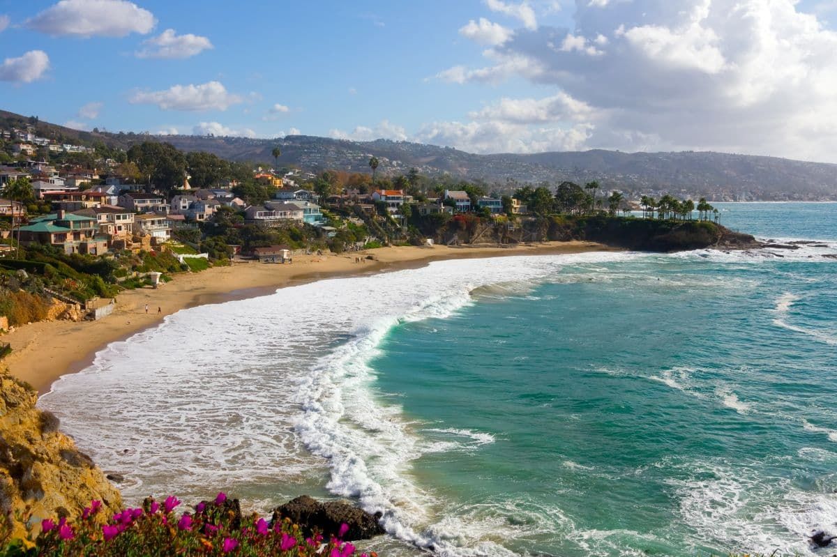 Laguna Beach with waves rolling in.