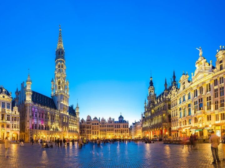 Grand Place Brussels Belgium at dusk.
