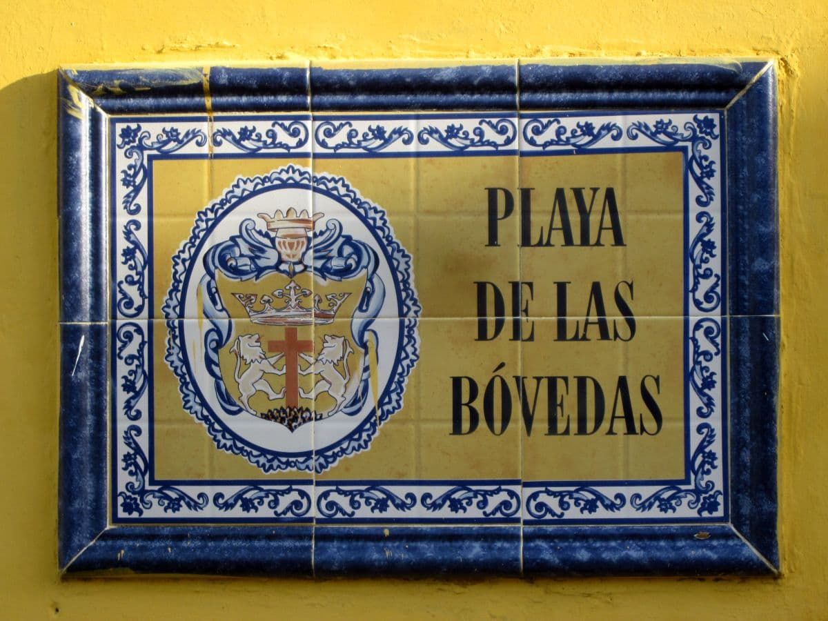 Playa de las Bovedas sign Cartagena.
