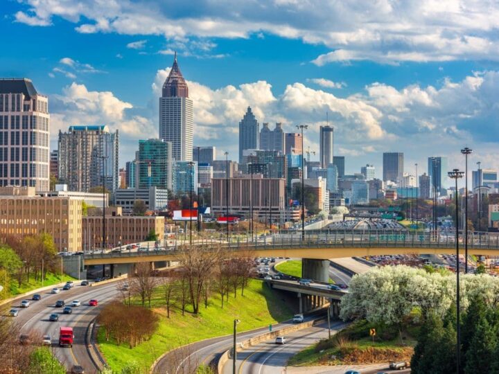 Atlanta Georgia skyline on a sunny day.