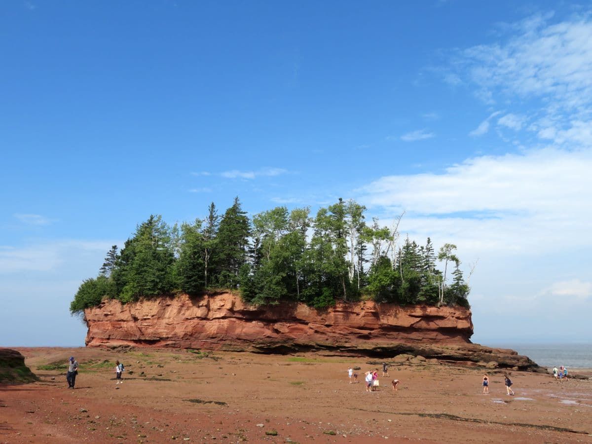 People walk on the ocean floor at Bay of Fundy Nova Scotia.