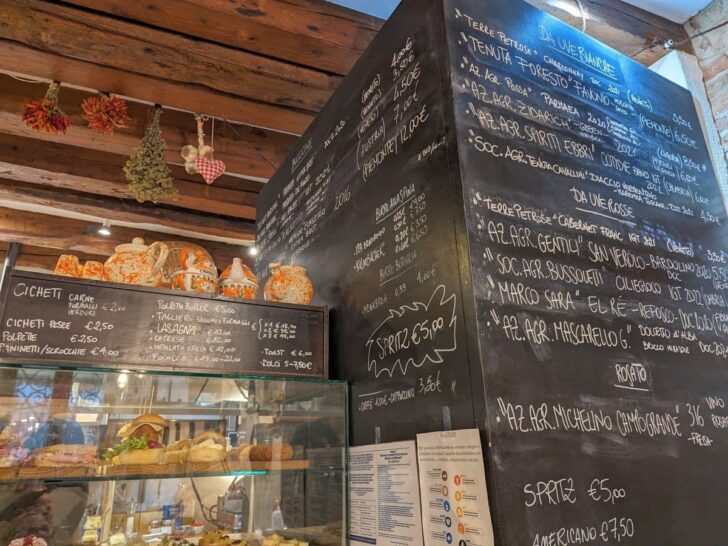 Venice Cantina Arnaldi menu board.