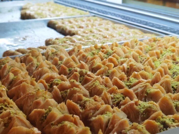 Sheets of baklava Greek pastry dessert.