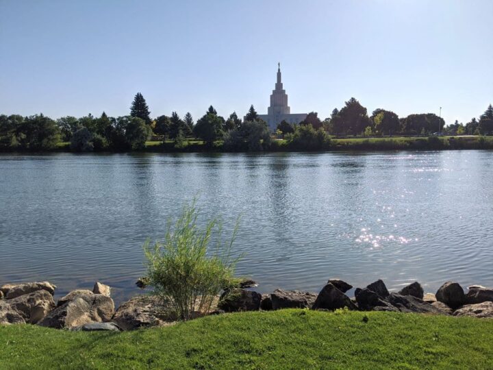 Idaho Temple as viewed from across the Snake River in Idaho Falls.