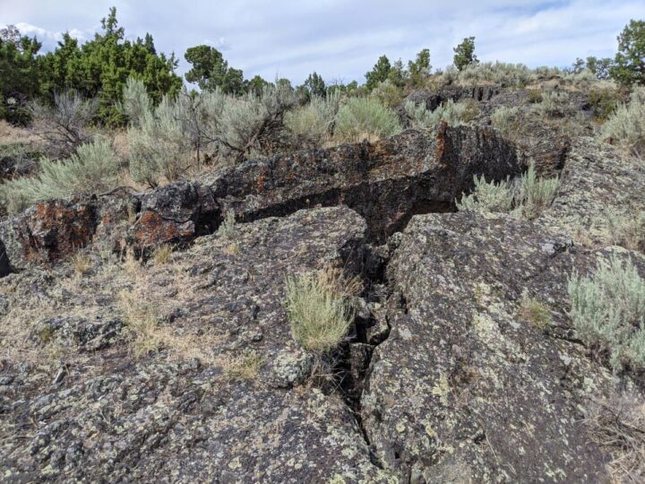 Scenic view of rock formations at the lava field in Idaho.