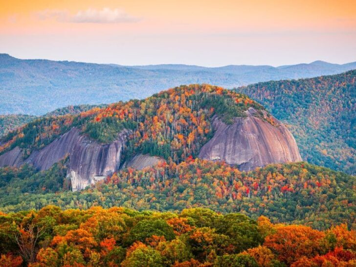 Looking Glass Rock with fall colors in Pisgah National Forest.