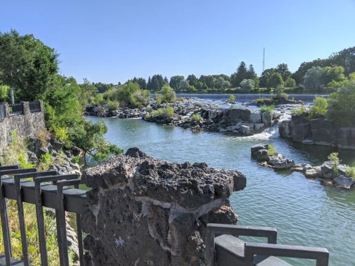 Scenic view of the Snake River in Idaho Falls on a sunny summer day.