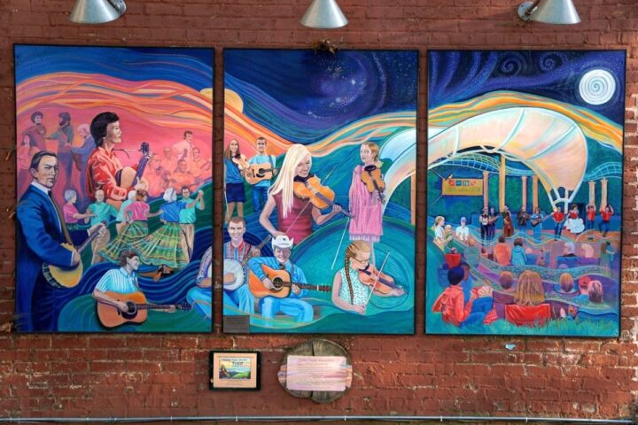 Downtown Asheville mural Golden Threads by Doreyl Ammons Cain.