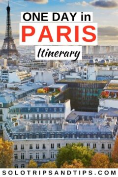 One day in Paris Itinerary, aerial view of Paris with Eiffel Tower in distance.