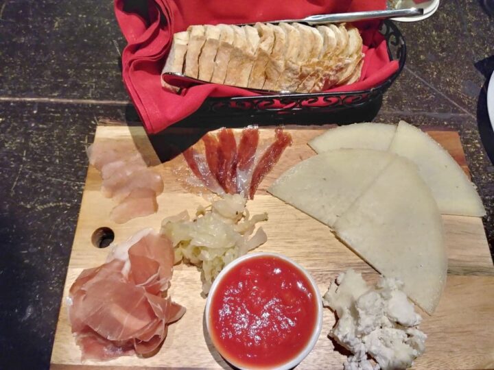 Charcuterie board and bread at Pamplona Tapas Bar in Lafayette LA.