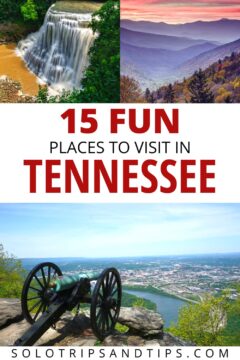 15 Fun places to visit in Tennessee, including Burgess Falls, Smoky Mountains, and Chattanooga.