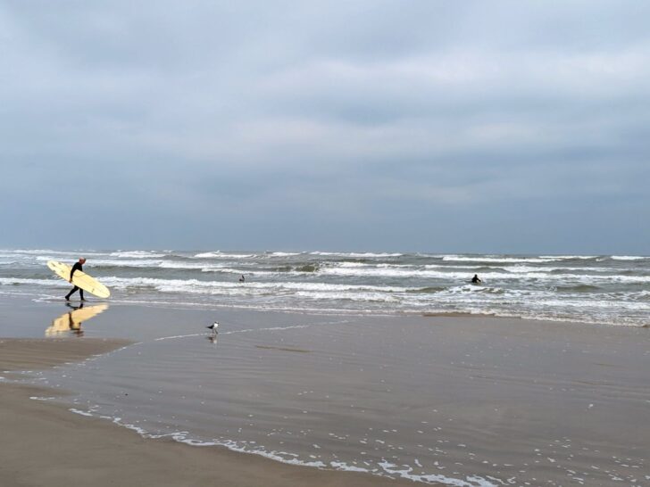 Surfers at JP Luby Beach (North Packery Beach) Corpus Christi TX.