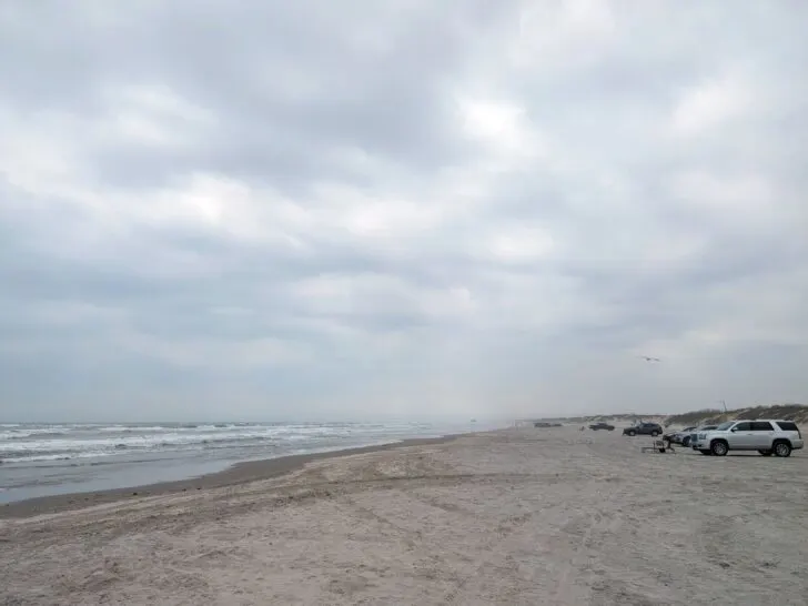 White Cap Beach Corpus Christi Texas on a mostly cloudy day.