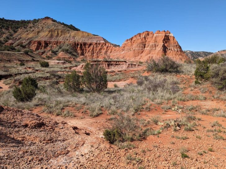 Scenic red rock formations along the lighthouse trail in Palo Duro Canyon TX.