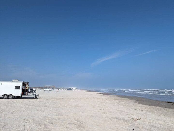 RV camping at Tony Amos Beach in Port Aransas Texas.
