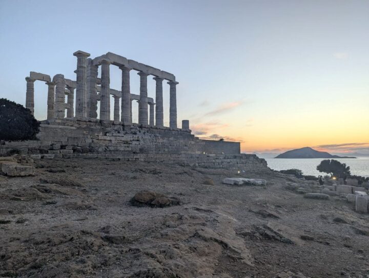 The Temple of Poseidon at sunset.