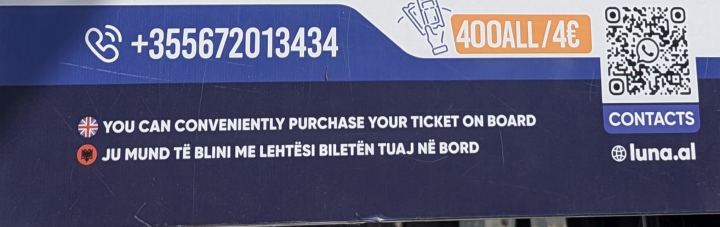 Tirana LUNA airport shuttle bus payment and contact information.